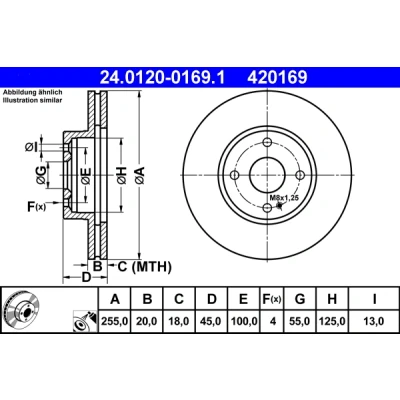 Imagen de ATE 24.0120 0169.1 Disco de freno 255,0 20,0 4 100,0 ventilado revestido MAZDA: MX 5 2, I