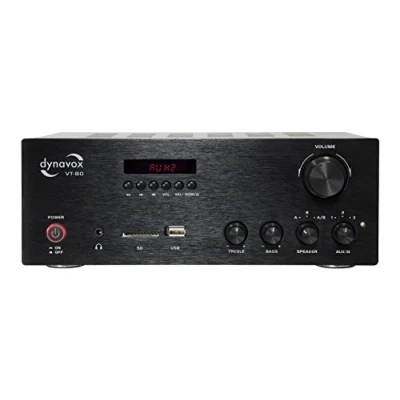 Imagen de Dynavox Amplificador estéreo Compacto VT 80 Negro, Bloques de terminales Tornillo para 4 Altavoces, Control Remoto Solo entradas Digitales (USB, Tarjeta SD), Antena BT integrada