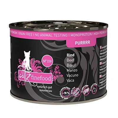 Imagen de catz finefood Purrrr Comida para Gatos monoproteína húmeda N 119, sensibles a la nutrición, 70% de Carne, 6 latas 200 g