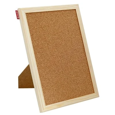 Imagen de Memobe Tablón de anuncios corcho 30 x 21 cm con marco madera Placa para colgar fotos, notas, pared corcho, superficie natural, tablero