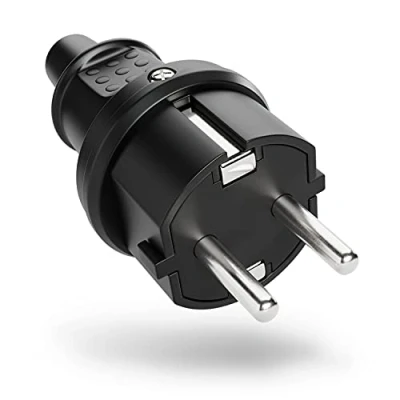 Imagen de greate clavija enchufe macho para exteriores con protección contra doblez Enchufes solera de Goma, 2 polos, 230V, 16A y 3,7kW IP44 exterior estanco,
