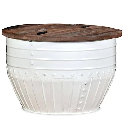 Imagen de vidaXL Mesa Centro Barril Madera Reciclada Blanca Mesilla Mueble Auxiliar Sala