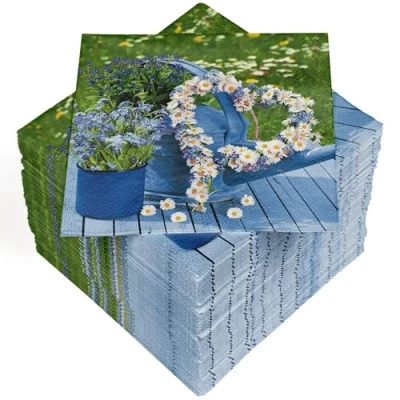 Imagen de 100 Servilletas de Papel Decoradas, 3 Capas, 33 x cm, Corazón Flores
