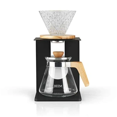 Imagen de BEEM POUR Over Juego de cafetera para 4 tazas, incluye filtro mano cristal y jarra con tapa, preparar café manual la manera tradicional, diseño elegante moderno
