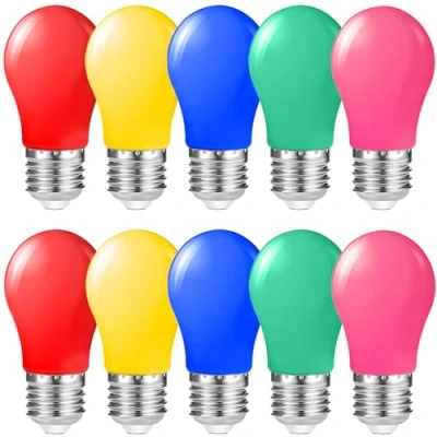 Imagen de Suncan E27 bombillas de colores 1W, LED forma bombilla, mixtas rojo amarillo verde azul rosa, para cadenas luces exterior, 10 unidades