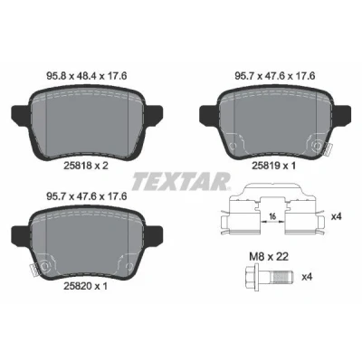 Imagen de TEXTAR 2581802 Juego de pastillas freno no preparado para indicador desgaste con tornillos pinza accesorios FIAT: Tipo Familiar