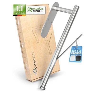 Imagen de WOHNHELD® Soporte para rollos de cocina sin taladrar [con freno desenrollado] arrancar con una sola mano acero inoxidable plateado efecto amortiguador Zewa portarrollos papel adhesivo
