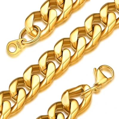 Imagen de GOLDCHIC JEWELRY Boutique color Oro Cadena Cubano eslabones Curb, 12mm de ancho 26 pulgadas largo, Acero inoxidable con baño 18K oro, Gratis caja Regalo
