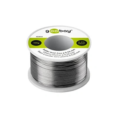 Imagen de Goobay 40850 Hilo de estaño sin plomo (0, 56 mm diámetro, 100 g, soldadura ecológico con un porcentaje plata (Ag) 0, 3%