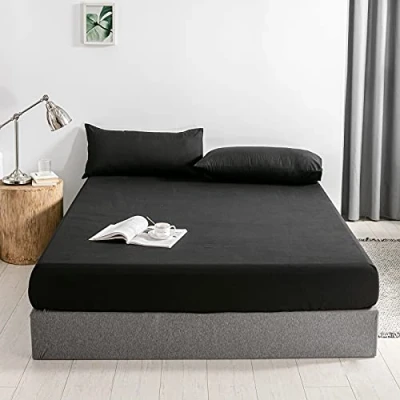 Imagen de Sábana Bajera Ajustable de 30 cm Extra Profunda, Suave y Transpirable, Lavable a máquina (Negro, 180 x 200 +30)