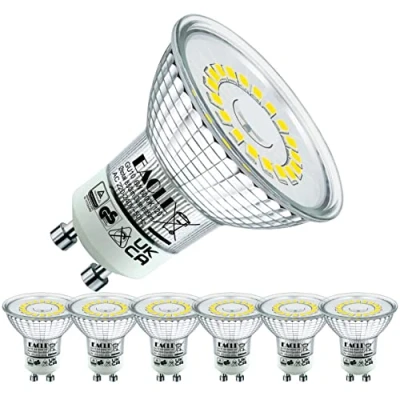 Imagen de EACLL Bombillas LED GU10 Blanca Fría 6W Equivalente 90W Halógena, Pack de 6, Focos Sin Parpadeo AC 230V, 6000K 695 Lúmenes 120 Spotlight, Lámpara Reflectora no Regulable