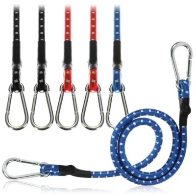 Imagen de com four® 6X Tensores de Goma Equipaje con Rayas Blancas Cuerda tensora mosquetones Gomas tensoras para Bicicletas, automóviles, (80cm 6 Piezas Colorido)