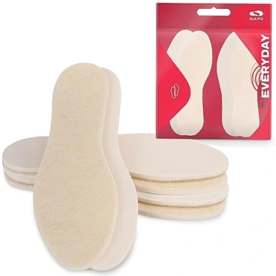 Imagen de SULPO Plantillas de Invierno Capa Superior Lana Oveja Natural y Parte Inferior Espuma Látex Doble Lana, Absorbe Impactos Térmicas Aislantes Tallas: 36 46, Pack 3 pares