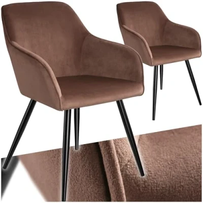 Imagen de TecTake® Silla Tapizada en Terciopelo, Sillas de Comedor Ergonómicas y Versátiles, Gran Estabilidad Capacidad Carga, Cocina Elegante 2 Marrón/Negro