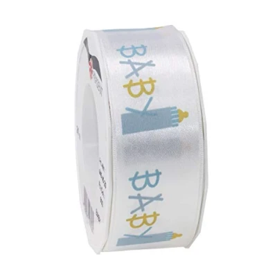 Imagen de Präsent Cinta de satén Estampada, Poliéster, Azul, 40 mm width, 20 m length