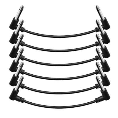 Imagen de Shaevle Cable de conexión para guitarra con pedal 15 cm, ángulo recto 6,35 mm, silencioso, pedales efectos, color negro, 6 unidades