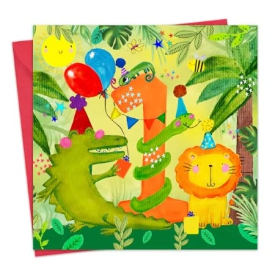 Imagen de Twizler tarjeta de primer cumpleaños para niños, animales la selva, cumpleaños, feliz niño 1 año, nieto