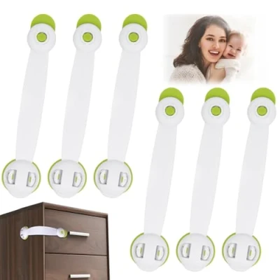 Imagen de Vicloon Bebé de Seguridad Bloqueo para Gabinetes, Cierres Bebe, Cerraduras Bebe con 3M Adhesivo,Cajones, Hornos, Neveras, No es Necesario Perforar, una Instalación Simple 6 Pieza, Verde…