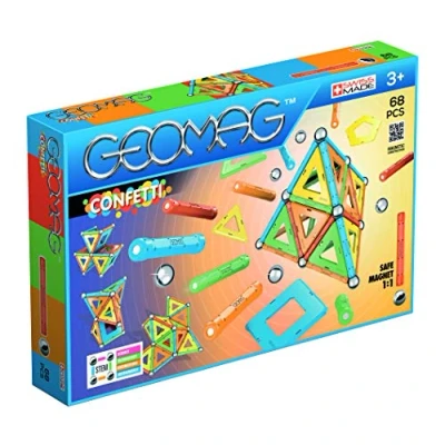 Imagen de GEOMAG CLASSIC CONFETTI 68 Piezas Construcciones Magnéticas Juguetes para Niños 3 Años Fabricación Suiza Bloques de Construcción con 24 Varillas, 20 Bolas, Tiles Juegos Magnéticos STEM