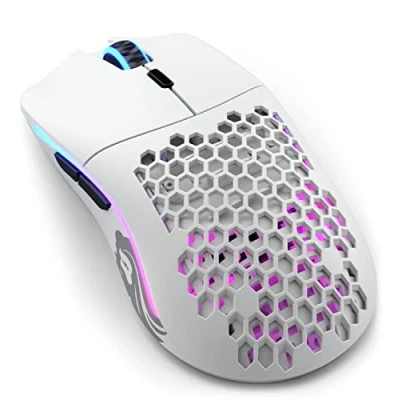 Imagen de Glorious gaming Model O (Pequeño) Wireless Ratón inalámbrico 65 g superligero, diseño colmena, RGB, ambidiestro, sin lag 2,4 GHz inalámbrico, hasta 71 horas de batería Blanco mate