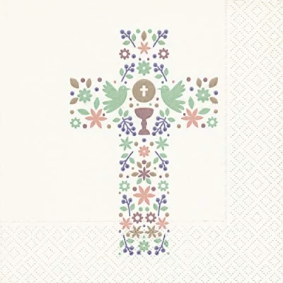 Imagen de 20 servilletas de 33 x cm, diseño cruz religiosa