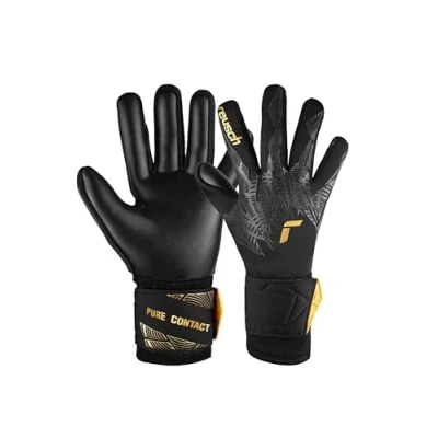 Imagen de Reusch Pure Contact Infinity Junior Guantes de Portero para niños óptimos césped Artificial, 6.5, Color Negro y Dorado