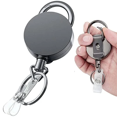 Imagen de VOVIGGOL Llavero Extensible Retractil, Mosquetón de Carrete Tarjeta y Clip Cinturon con Cordón Nylon para Soporte ID, 70 cm