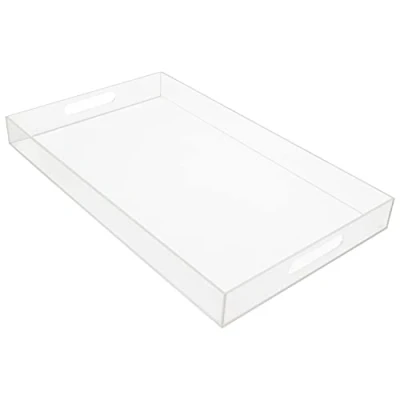 Imagen de Kurtzy Bandeja Plastico Acrílico Transparente con Asas 50 x 30 cm Rectangular Extra Grande a Prueba de Derrames Decorativa, Café/Té, Alimentos, Bebidas y Organizar Mesa