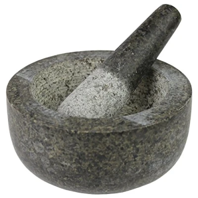 Imagen de JADE TEMPLE Mortero de Piedra con Maja, Granito Macizo 15,5 cm diámetro y 8 Altura, Gris, 15.5