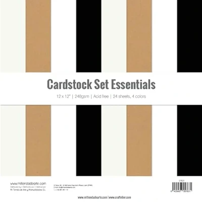 Imagen de Craftelier Cardstock Set Essentials Pack de 24 Cartulinas a Doble Cara para Proyectos Tarjetería, Scrapbooking y Manualidades Gramaje 240 gr Tamaño 30,48 cm x (12&quot; 12&quot;)