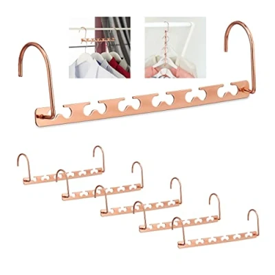 Imagen de Relaxdays 6 Perchas Ahorra Espacio, Múltiple, Ganchos para 12 Colgadores, Uso Horizontal/Vertical, 26 cm, Metal, Cobre, 6er Pack