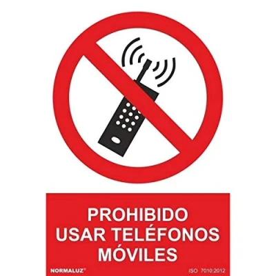 Imagen de Señal de prohibido usar teléfonos móviles, con tintas UV SEKURECO