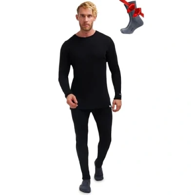 Imagen de Merino.tech Conjunto Lana Merino Hombre Termica Hombre, Camisa Pantalon Termico Merino, como Un Regalo Calcetines Peso Medio (X Large, 250 Black)
