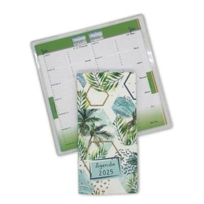 Imagen de Agenda semanal de bolsillo 2025 Tamaño 9 x 18 cm pequeña enero a diciembre con cubierta goma expandida decoración hexágono tropical