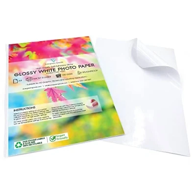Imagen de Evergreen Goods 200 hojas A4 de papel adhesivo fotográfico brillante imprimible, a prueba salpicaduras, compatible con inyección tinta y láser, ideal para etiquetado productos