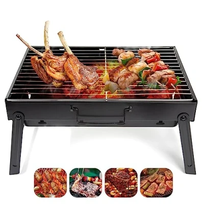 Imagen de AGM Parrilla de carbón portátil, plegable, para barbacoa, escritorio, mesa acero inoxidable, picnic, jardín, terraza, camping, viajes
