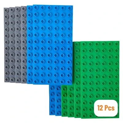 Imagen de Big Briks Pack de 12 Bases para Construir Compatible con Todas Las Grandes Marcas Tacos 19,05 x 9,53 cm Azul, Gris y Verde