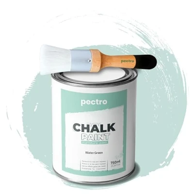 Imagen de PECTRO Pintura a la Tiza para Muebles 750ml + Brocha de Madera especial Pack sin lijar Chalk Paint Efecto Colores (Verde Agua)