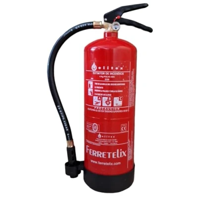 Imagen de Ferretelix Extintor 6 kg ABC ALTA EFICACIA 34A 233B C incluye soporte de pared homologado CE0029. FABRICADO EN 2024