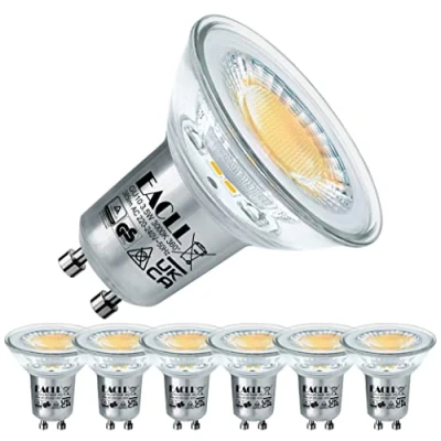 Imagen de EACLL Bombillas LED GU10 Blanco Cálido 3.5W Reemplaza 50W Halógena, Pack de 6, Focos Sin Parpadeo AC 230V, 3000K 385 Lúmenes 360 Spotlight,Lámpara Reflectora más Corta no Regulable