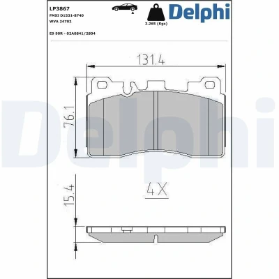 Imagen de DELPHI LP3867 Juego de pastillas freno preparado para indicador desgaste Chapa antichirridos sin accesorios MERCEDES BENZ: Clase E Berlina