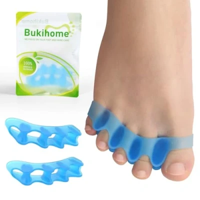 Imagen de Bukihome Separadores de dedos, 4 pares espaciadores gel suave para corregir juanetes, estirador dedos alivio terapéutico la fascitis plantar, en garra, martillo, dolor