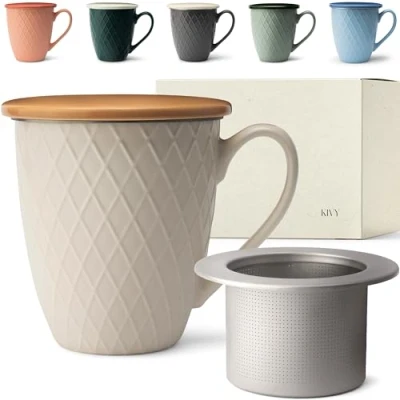 Imagen de KIVY Taza de té grande con tapa y colador 650 ml XXL Tazas