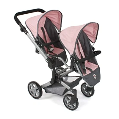 Imagen de Bayer Chic 2000 Cochecito para muñecas Linus Duo niños de 4 a 8 años, Gris Melange, Rosa, 690 15