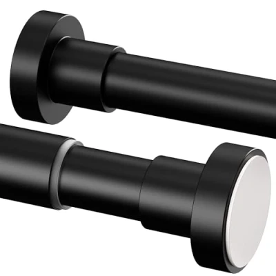 Imagen de 1 barra de cortina ducha acero inoxidable extensible para baño, armario, cortinas (110 200 cm, φ25 mm, negro)