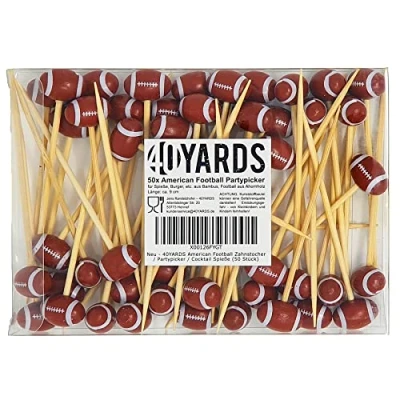 Imagen de 40YARDS pinchos de fútbol americano (50 piezas) / palillos hamburguesa/pinchos cóctel y como decoración para fiestas