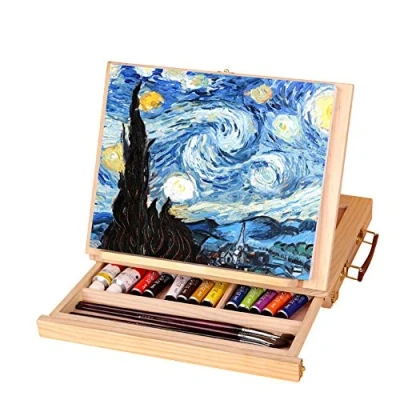 Imagen de Caballete plegable, de artista plegable ajustable Dibujo Pintura mesa portátil Caja con cajón