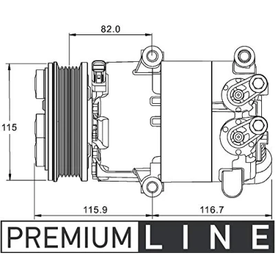 Imagen de MAHLE ORIGINAL ACP 1332 000P Compresor de Aire Acondicionado 7VS16ic 12V PAG 46 YF R1234yf, R134a con junta tórica sin tornillo purga aceite