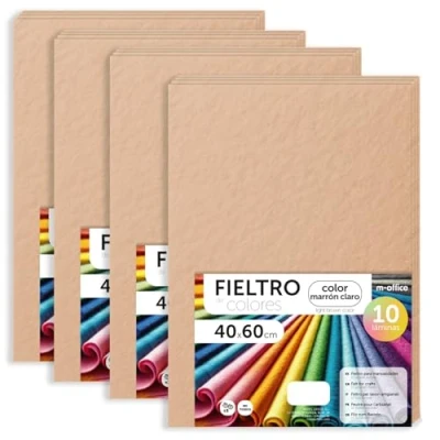 Imagen de m office Fieltro para Manualidades, de Colores, Suave y Flexible, Material Costura, Telas Patchwork, Ideal proyectos DIY, artesanía o decoración, 40x60cm (marrón claro, 40 uds)