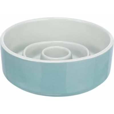 Imagen de Trixie Slow Feeding Comedero Cerámica, Gris/Azul, 0,45 l/ø 14 cm